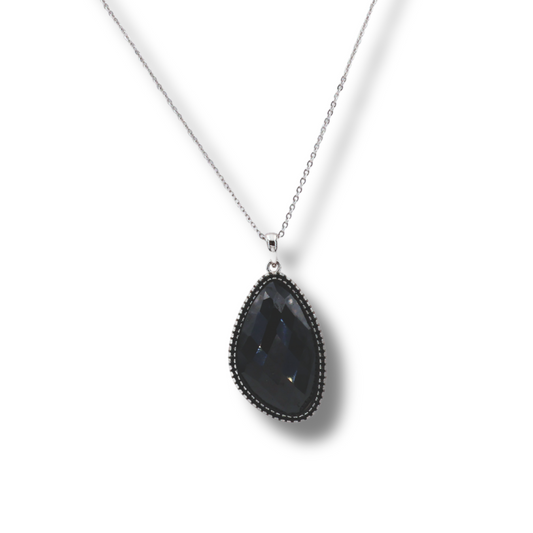 Collier argent pierre noir - 040-200-630